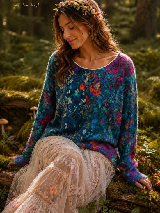 NATURAL LIFE Sweaters - Natural Life Fuzzy Floral Eyelash Knit Sweater M Cottagecore Boho whimsigoth B2